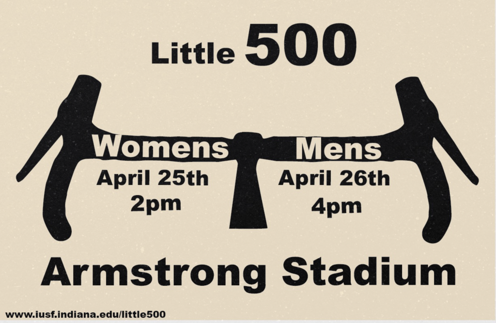 little 500 poster in the style of Georg Olden, black handle bars that says Women's race and Men's race date time and location