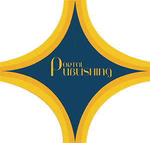 Logo for Portal Publishing. A dark blue celestial shape with yellow accents.